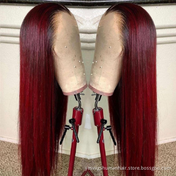 Cheap Hd Full 99J 27 30 Colored Lace Frontal Wig Raw Brazilian 100% Virgin Human Hair Lace Front Wig For Black Women Human Hair